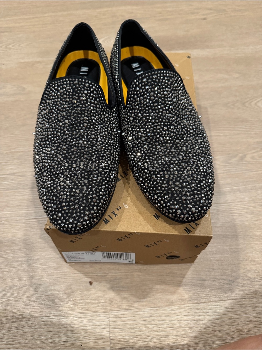 Mix No. 6 Black Crystal-Studded Slip-On Loafers